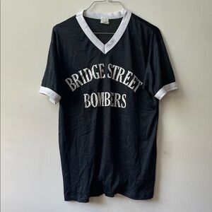 Vintage Bridge Street Bombers Black V-Neck Men's Jersey ringer shirt size large